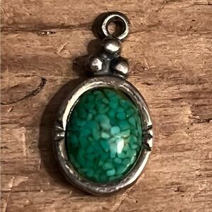 VTG Taxco Mexico Sterling Silver Reconstituted Turquoise Pendant 0.75”
